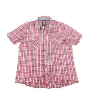 English Laundry Men's Shirt Large Short Sleeve Pink‎ Plaid Button Up